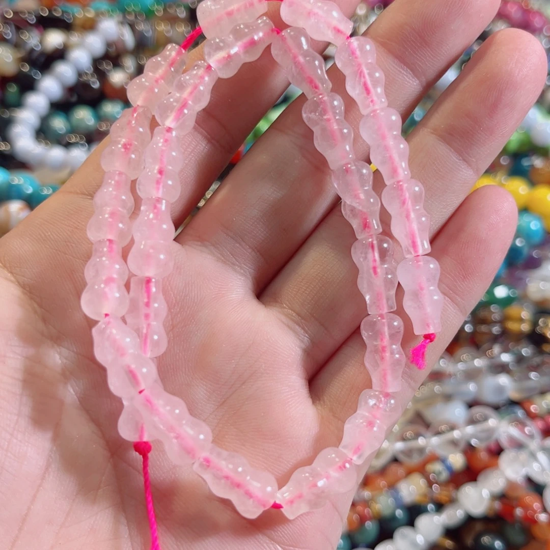 玛瑙/玉髓合金珠宝半成品粉水晶葫芦一条8x14mm