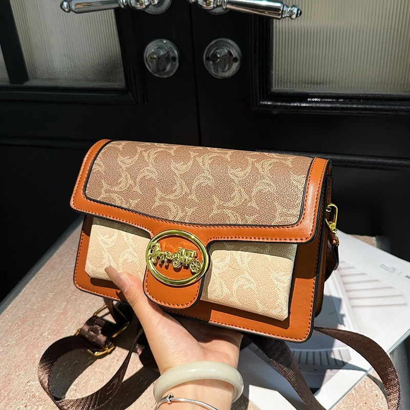 复古风包盖式拉链暗袋单肩斜挎包邮差小方包撞色春夏百搭小包包