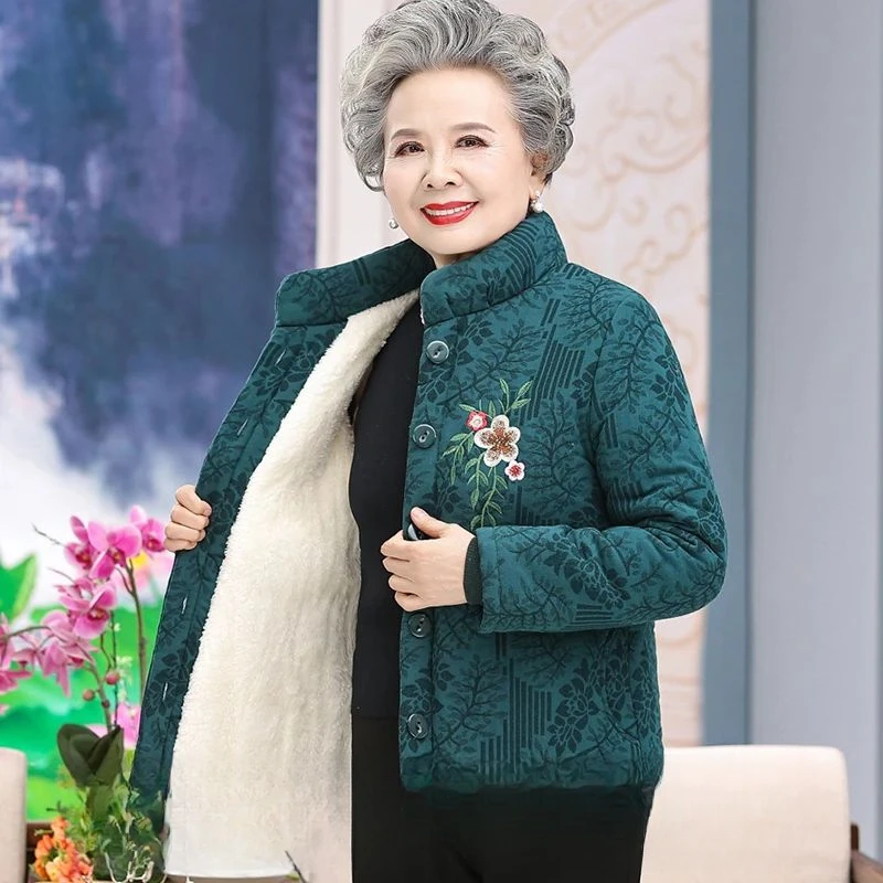 俞兆林中老年女装加厚棉衣妈妈装短款绣花奶奶装冬装60岁以上老
