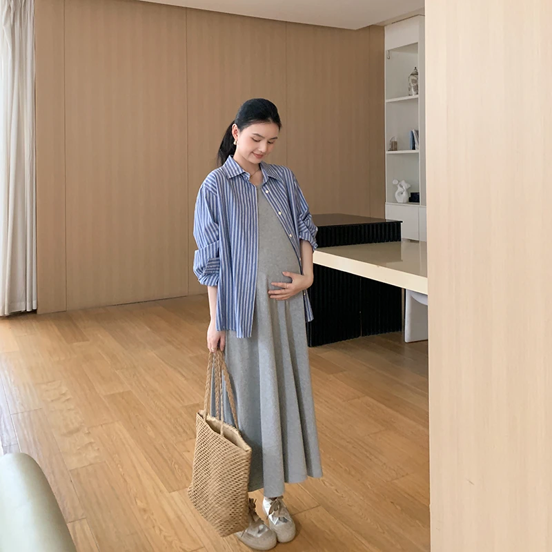 ZMA孕妇装【条纹衬衫】春秋2025新款竖条刺绣衬衫外套孕妈宽松上衣