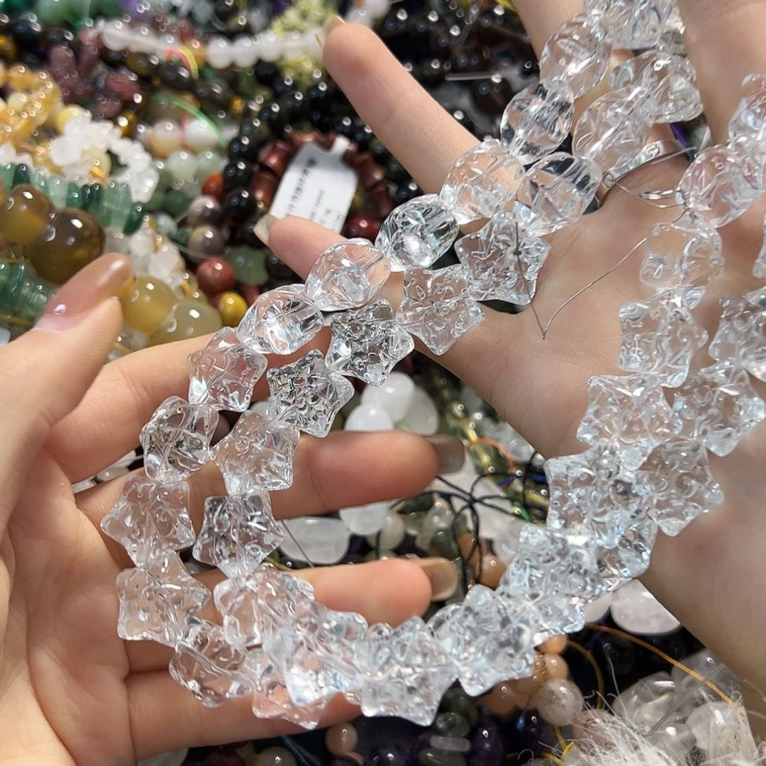 玛瑙/玉髓未镶嵌珠宝半成品压电白水五角星大长条