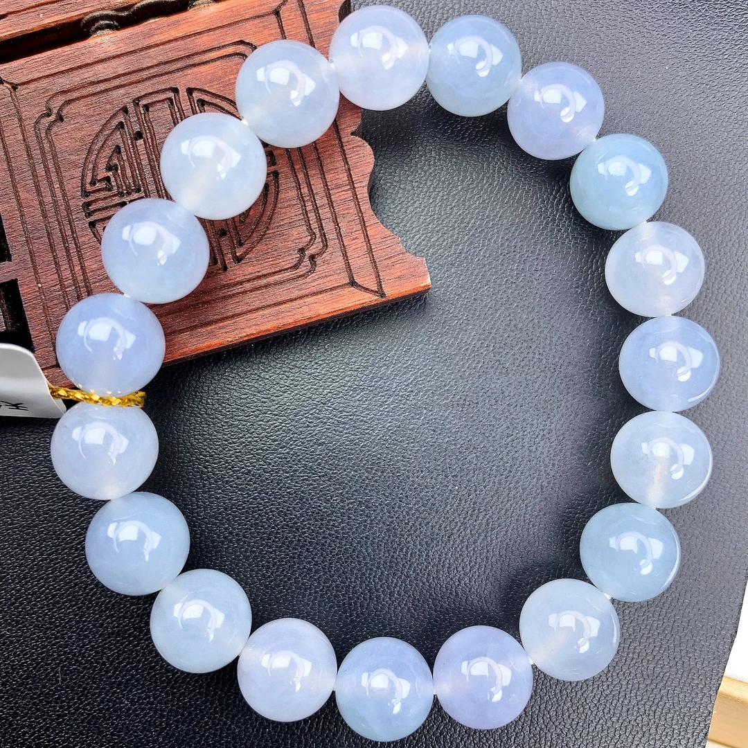 四会 缅甸A货翡翠冰紫翡紫罗兰蓝紫色圆珠手链手串单圈yx2T卡10mm