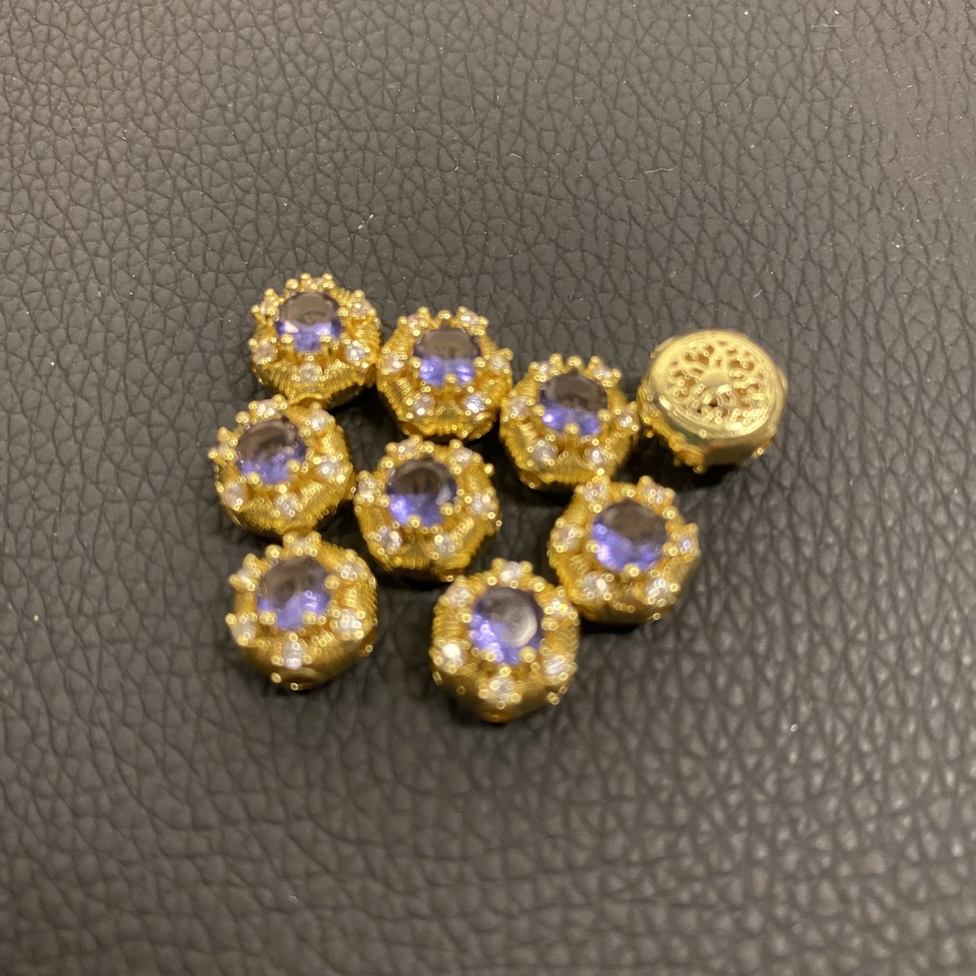 铜合金珐琅手链 【溢美优选】057圆形钻花镶钻DIY配件3个