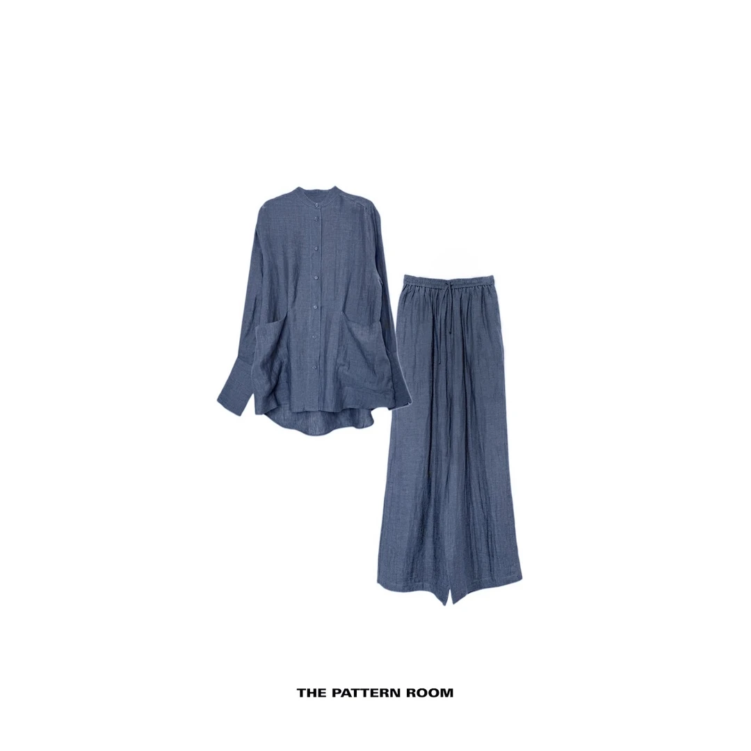 The pattern room | 素系美学轻东方无领衬衫空气裤套装