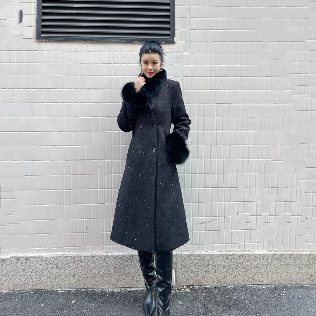 【庄喜儿Original】秋冬新款气质闪闪中长款羽绒内胆外套女HT0064