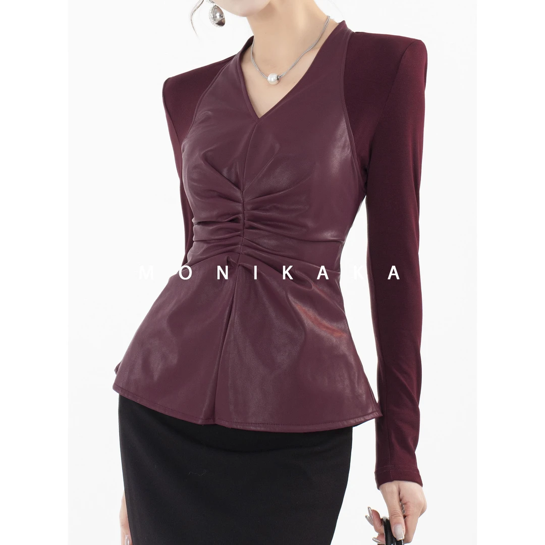 【莫妮卡卡】（衣长58）秋冬气质高级名媛设计感休闲拼接上衣ZJS19154