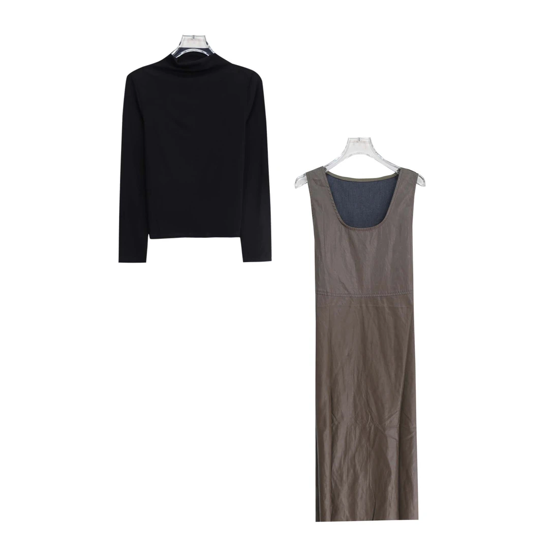 S法式气质背心长裙显瘦半领打底衫套装（赠小包）S4315