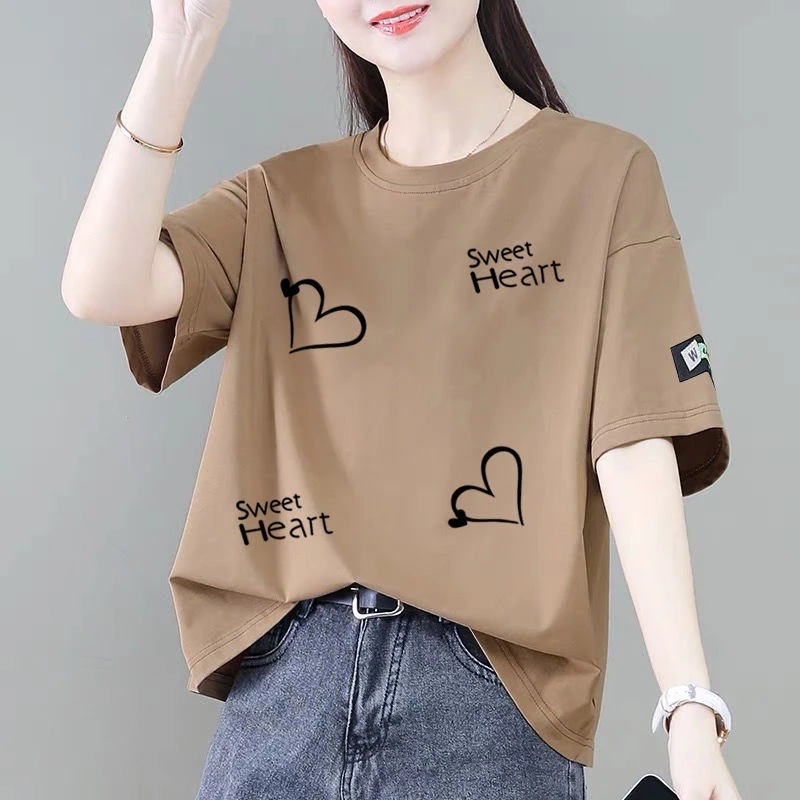 100%纯棉短袖t恤女2025夏季新款爆款韩版减龄宽松显瘦圆领上衣ins