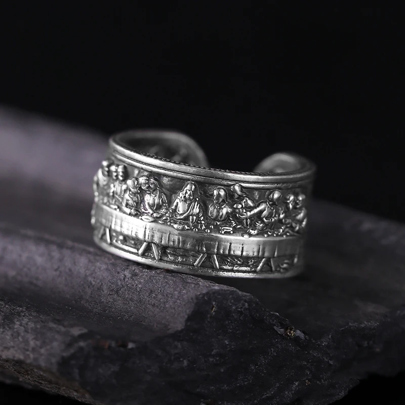 925银戒指 「最后的晚餐」戒指男款高级感男士装饰小众纯银名画男戒