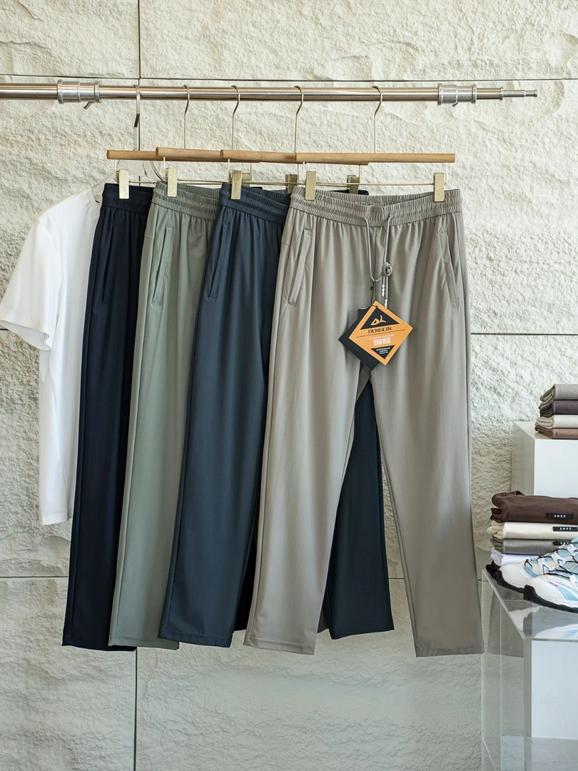 真的凉超大弹牛奶丝空气流格纹户外速干运动直筒休闲裤长裤空调裤