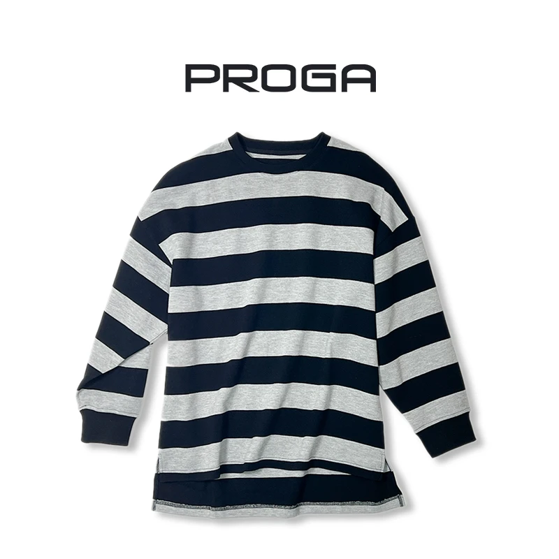 HP22159春季条纹宽松休闲时尚百搭长袖圆领中长款秋冬条纹卫衣