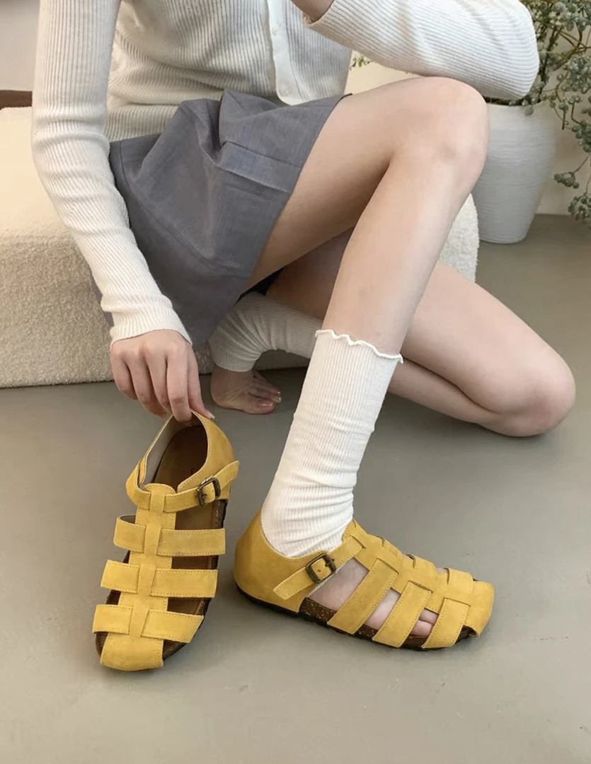 嘉嘉推荐#863【包头鞋】森系复古猪笼单鞋