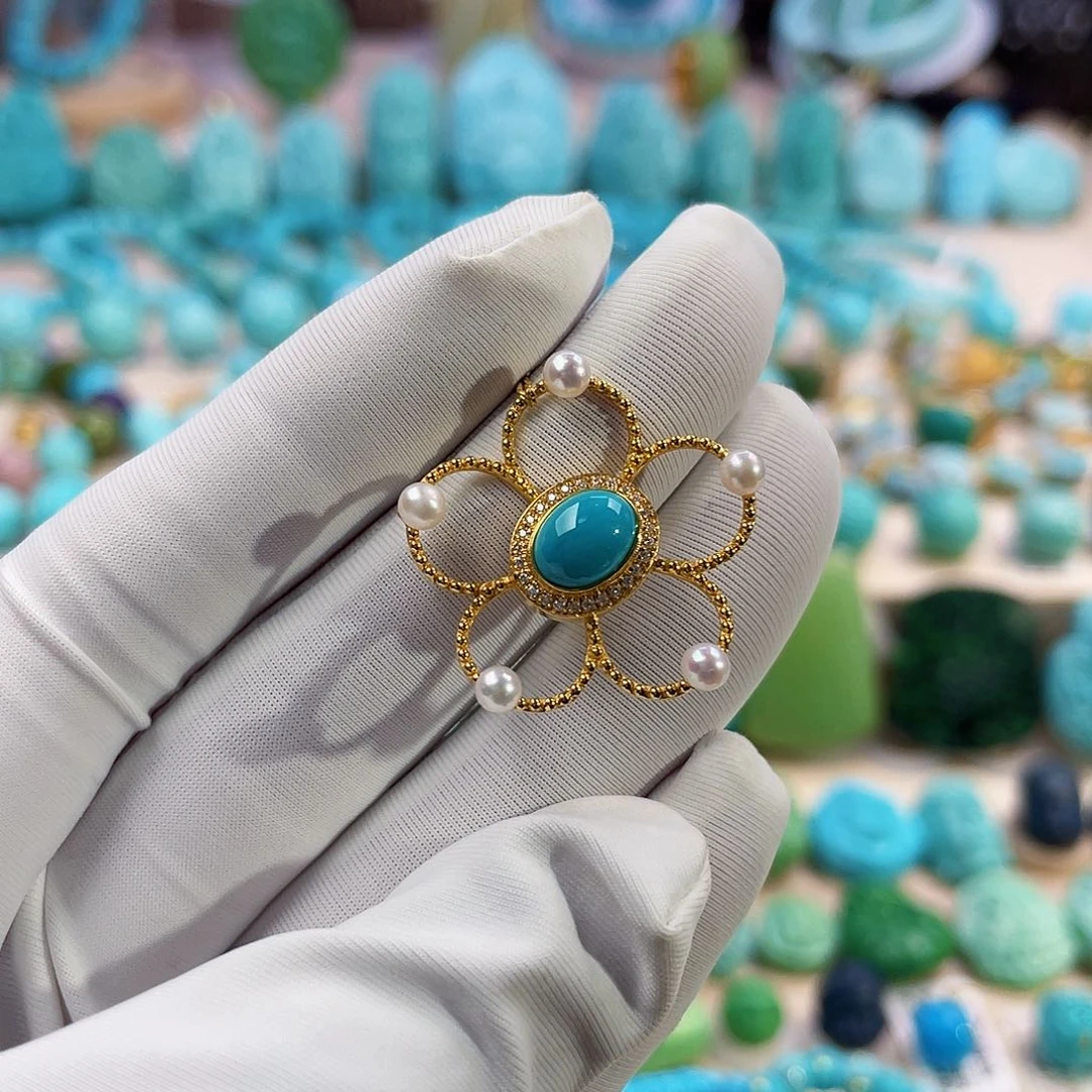 绿松石珠宝奇石18K金镶嵌