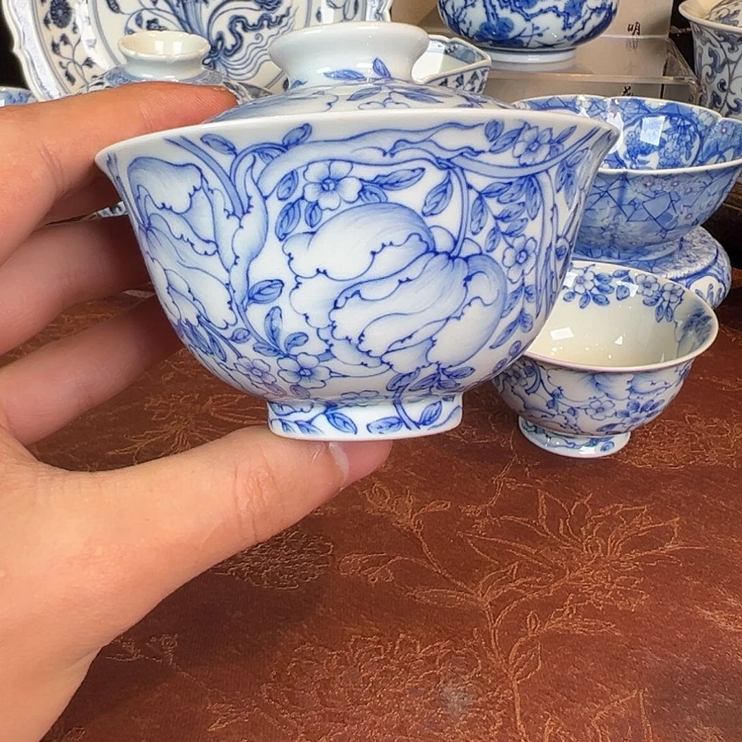 杯子青樵轩藤蔓花语盖碗