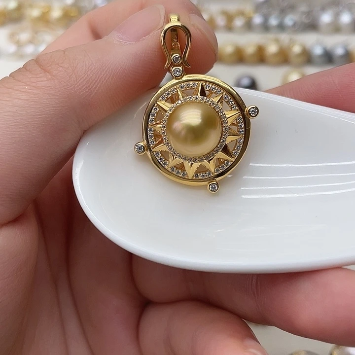 银S925镶嵌海水珍珠吊坠(不含链)