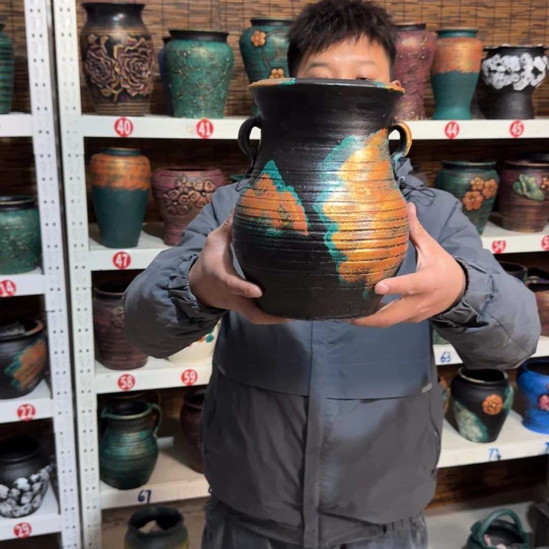 红陶红陶浮雕花盆炸炸炸