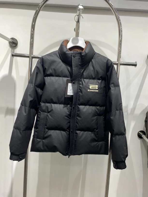 立领绗缝潮流休闲情侣羽绒服徽章百搭外套加厚男款短款韩版