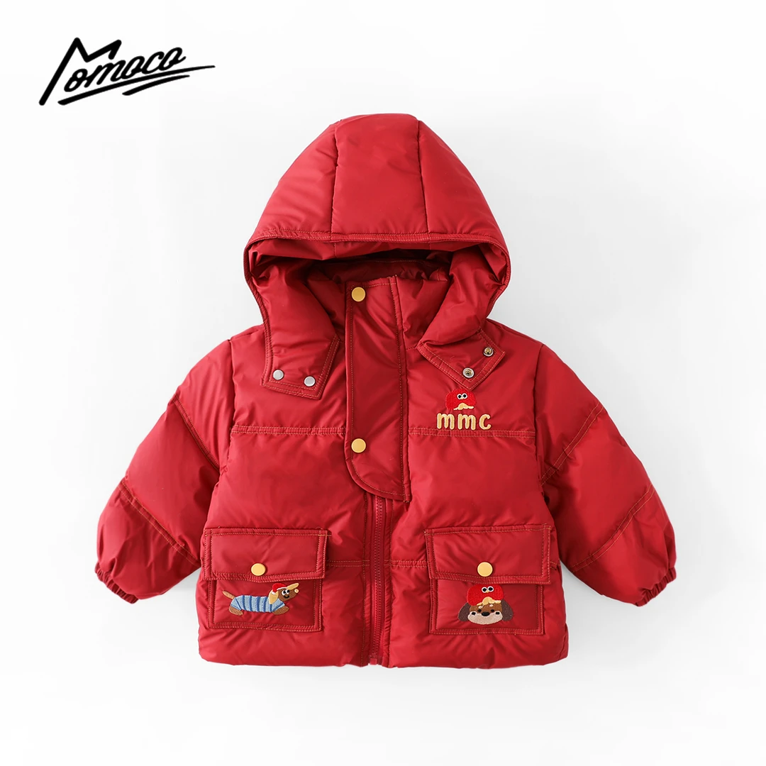 MOMOCO冬季新款男童潮流撞色羽绒服刺绣小狗外套75430102045
