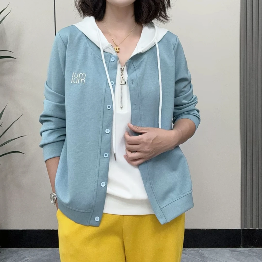 2025帽衫连帽带帽子早秋假两件上新时尚女卫衣字母刺绣宽松显瘦04