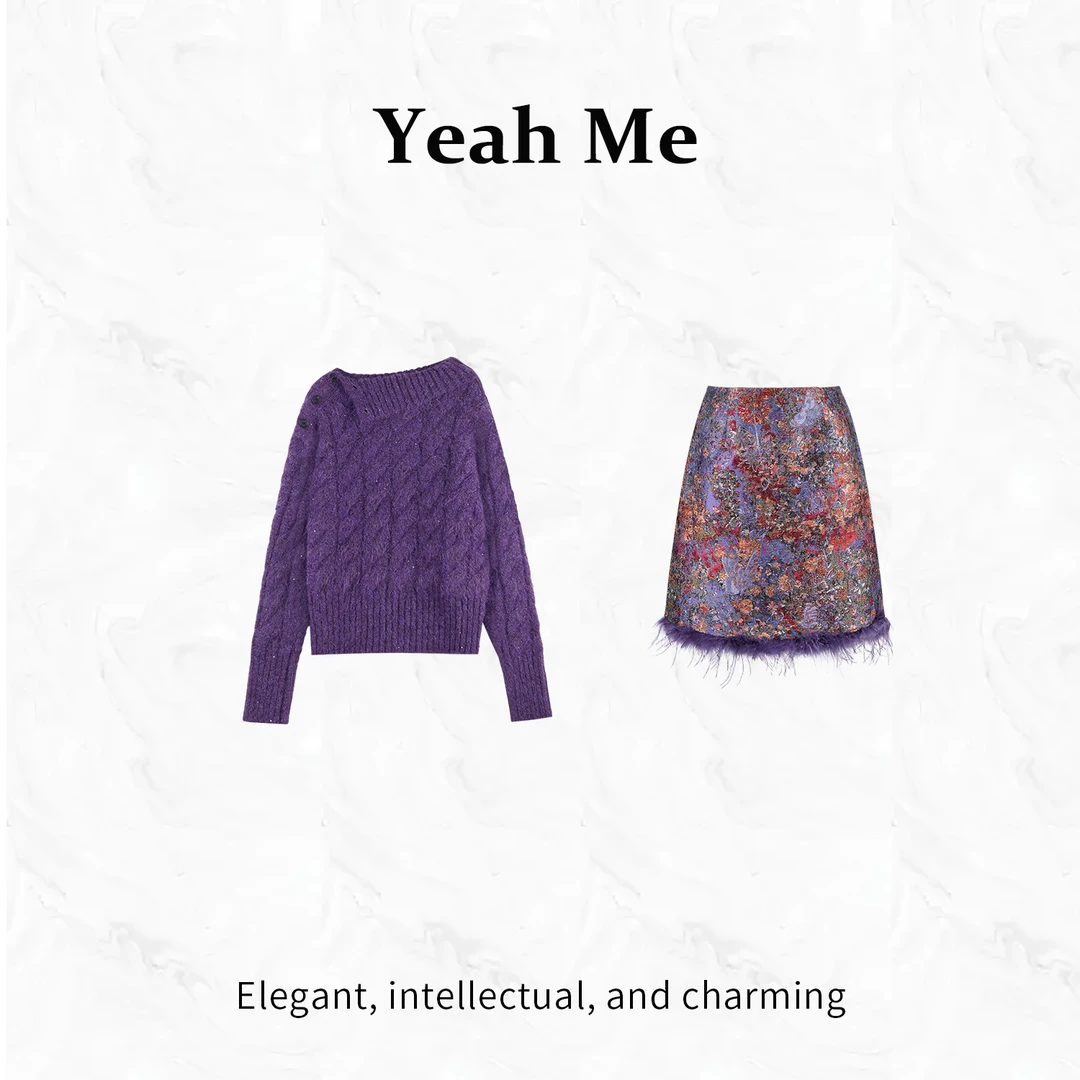 Yeah Me/也觅【紫藤花海】秋冬新款轻奢紫色高级感碎花半身裙套装女