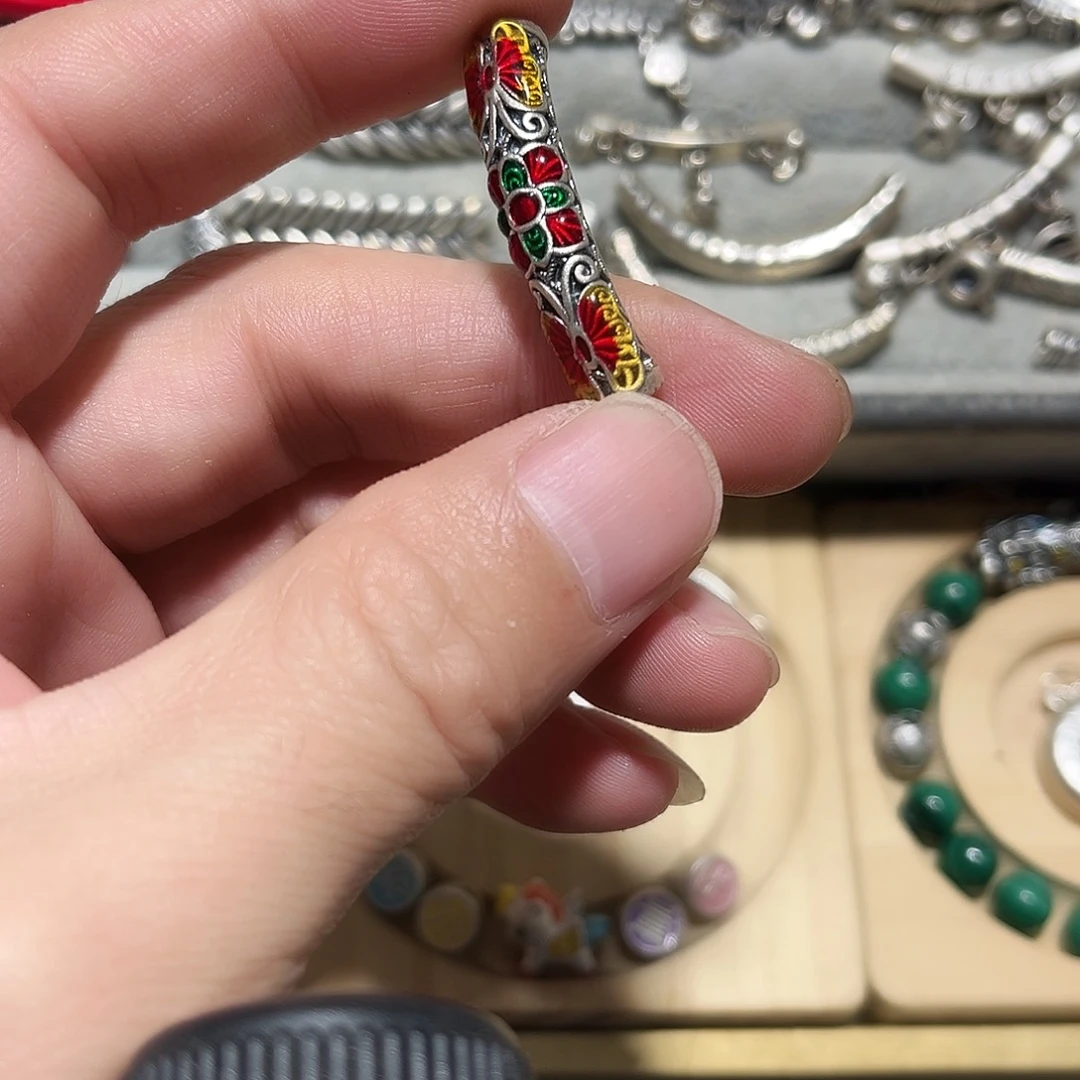 吊坠足银珐琅蝶恋花