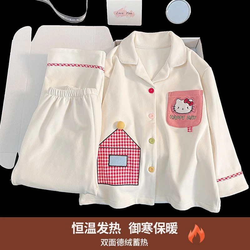 春秋新款儿童德绒睡衣女童保暖长袖中大童开衫公主洋气家居服套装