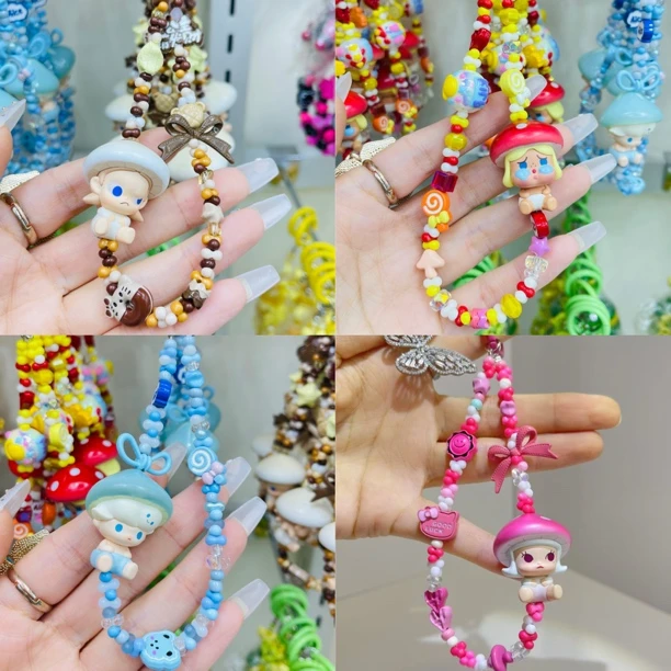 【蘑菇系列合金米珠链】diyins短款时尚手工手机挂件钥匙扣包挂挂绳