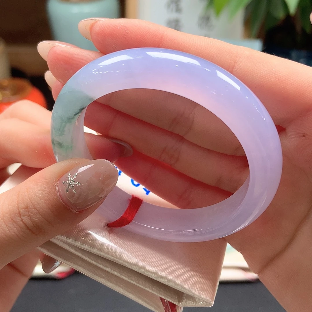 翡翠未镶嵌手镯冰润紫底飘花55号