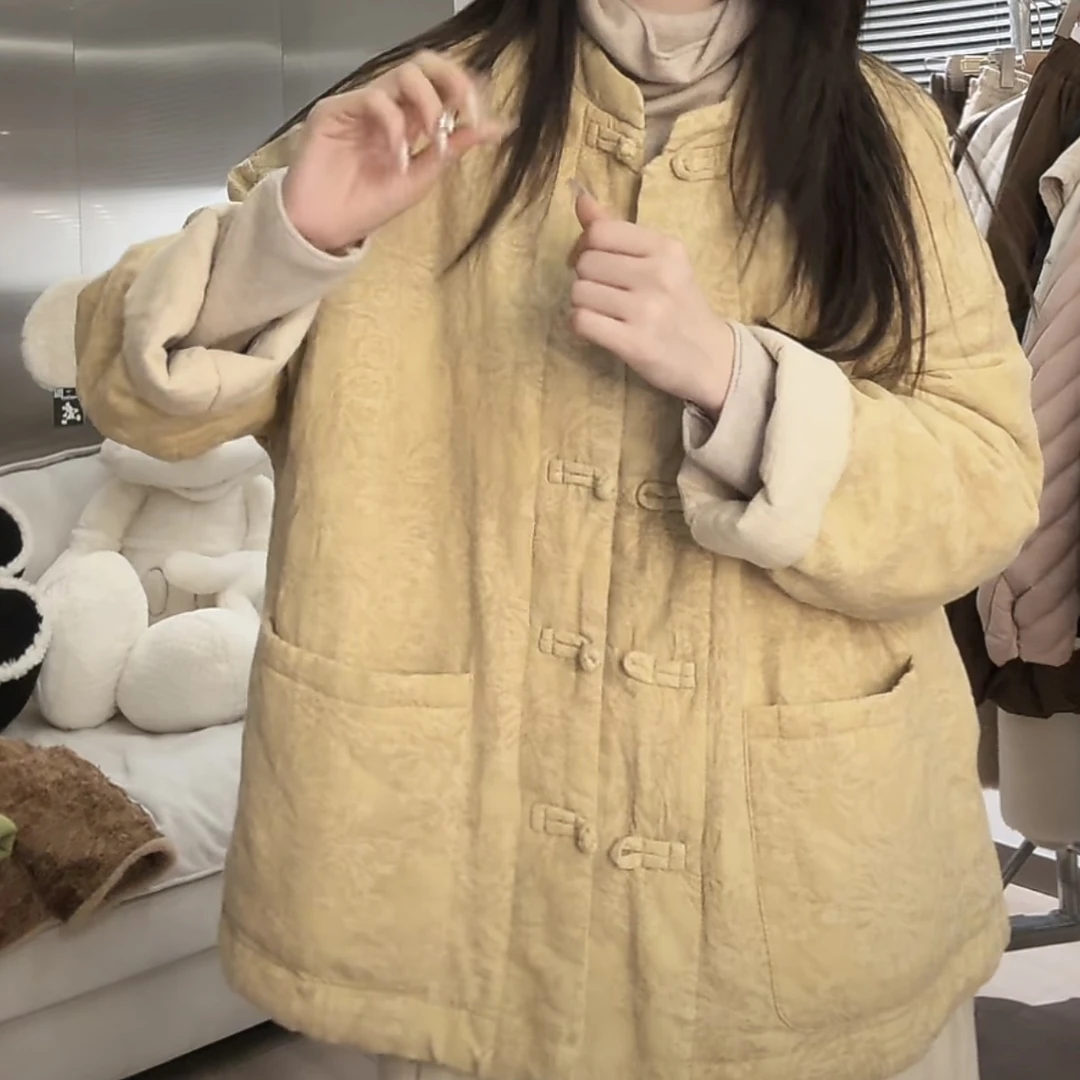 【B001-B150】NO退NO  秋冬新中式宽松百搭加厚提花棉衣外套