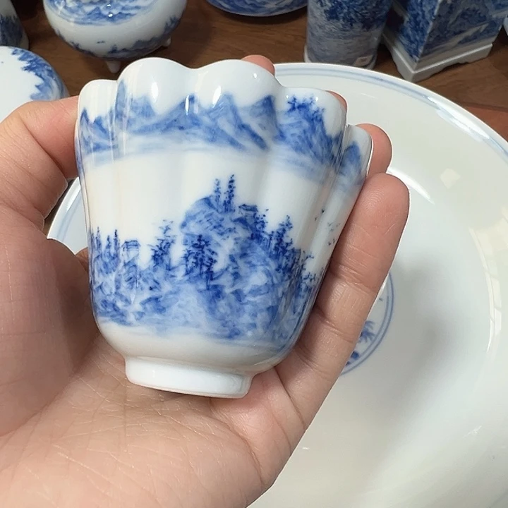 陶青花山水小茶杯