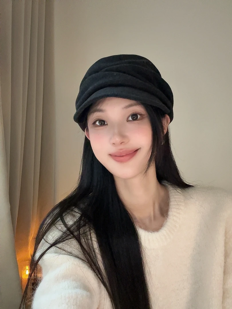 【xf studio】小饭秋冬日式平顶手工褶皱极简显脸小加大帽檐八角帽