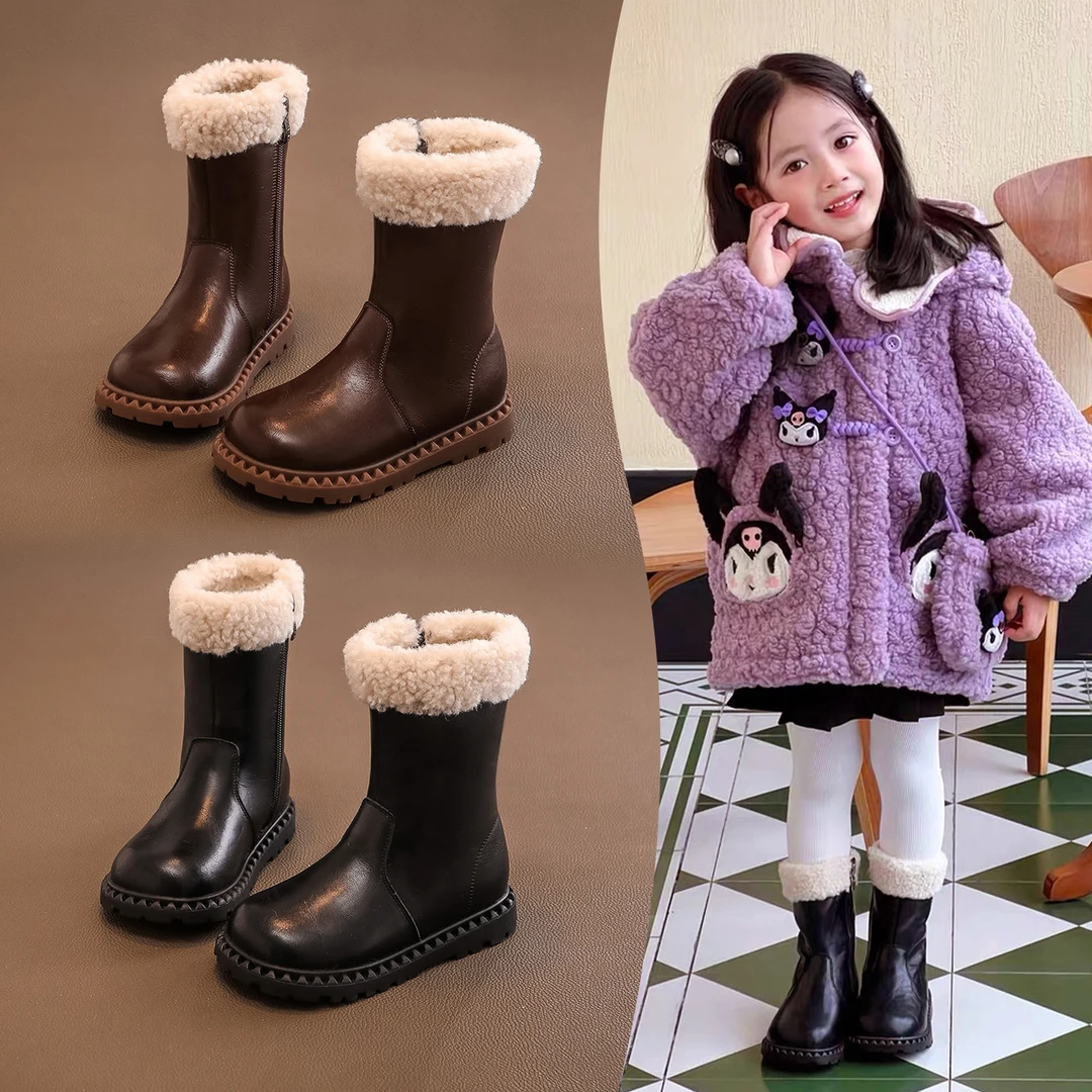 女童靴子冬季加绒保暖马丁靴2025新款儿童中筒皮靴东北大棉雪地靴