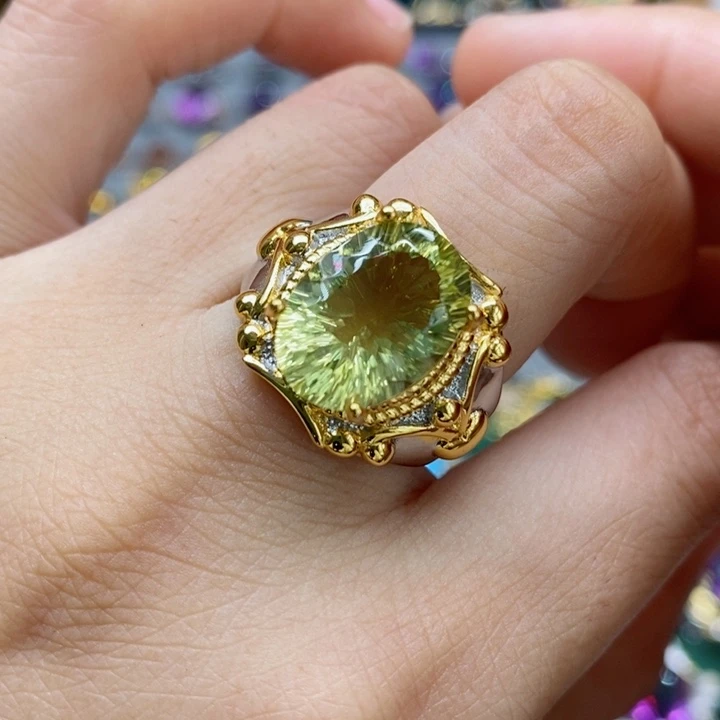 水晶戒指银S925镶嵌天然水晶戒指