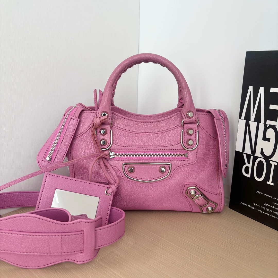 95新 Balenciaga/巴黎世家 14938044 巴黎世家粉色机车包  24*15