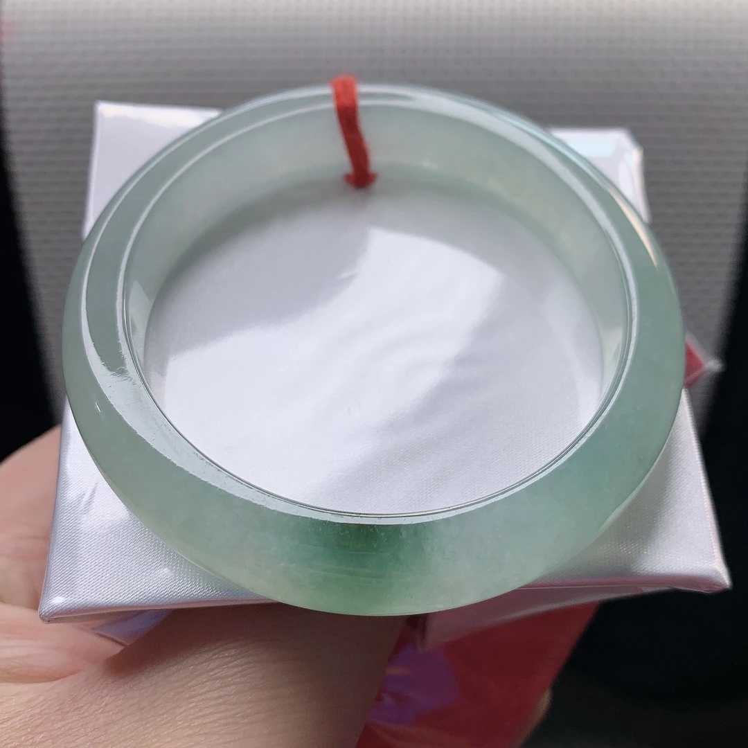 冰种起胶56圈飘花翡翠手镯女精美时尚百搭女款缅甸A货玉镯子14110