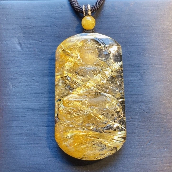 颈饰未镶嵌发晶天然钛晶满晶千手观音生肖鼠守护神无事牌