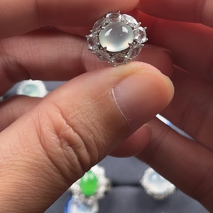 翡翠银S925镶嵌戒指缅甸A货翡翠