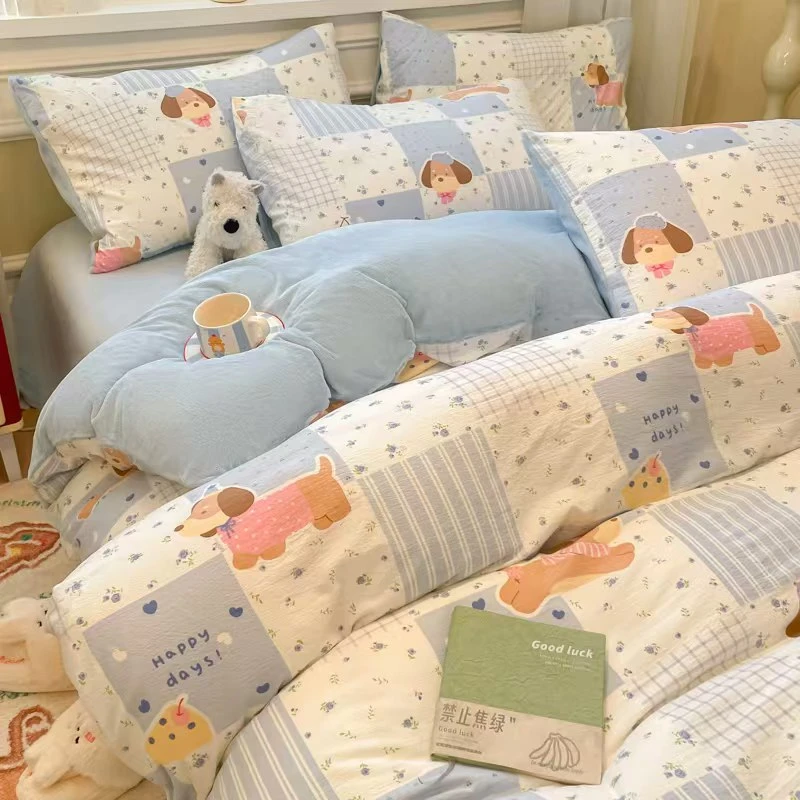 双面可用A版双层纱B婴儿绒四件套床单被套冬季加厚加绒宝宝绒