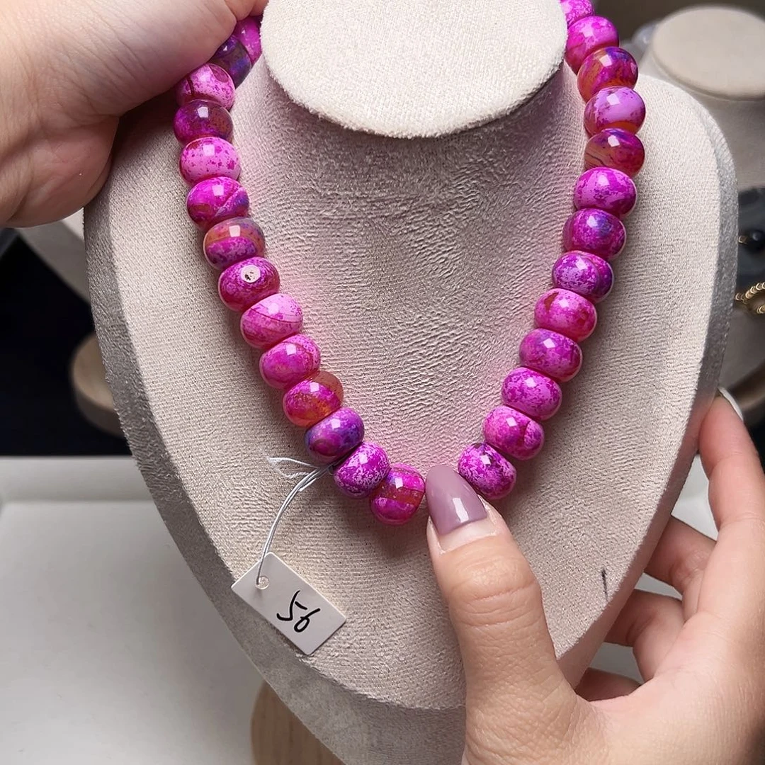 玛瑙/玉髓合金珠宝半成品k136 14m 梅红花花隔珠玛瑙一条