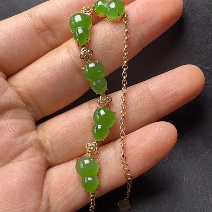 和田玉（碧玉）18K金镶嵌手链