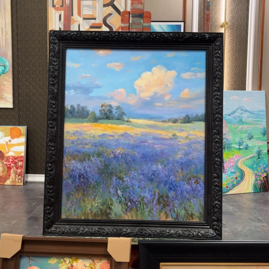 油画花海纯手绘油画带框60×70