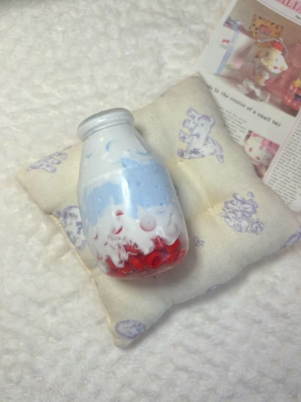 【白雪草莓】奶酪底 圆积木 小瓶子手作球 水晶封口