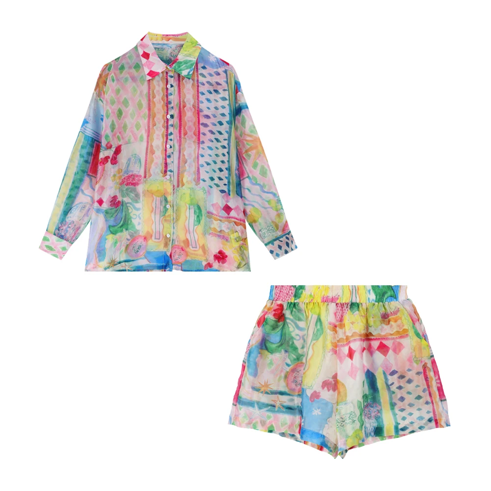 RATZ53015夏威夷花色衬衫女夏季2025新款宽松衬衣休闲套装