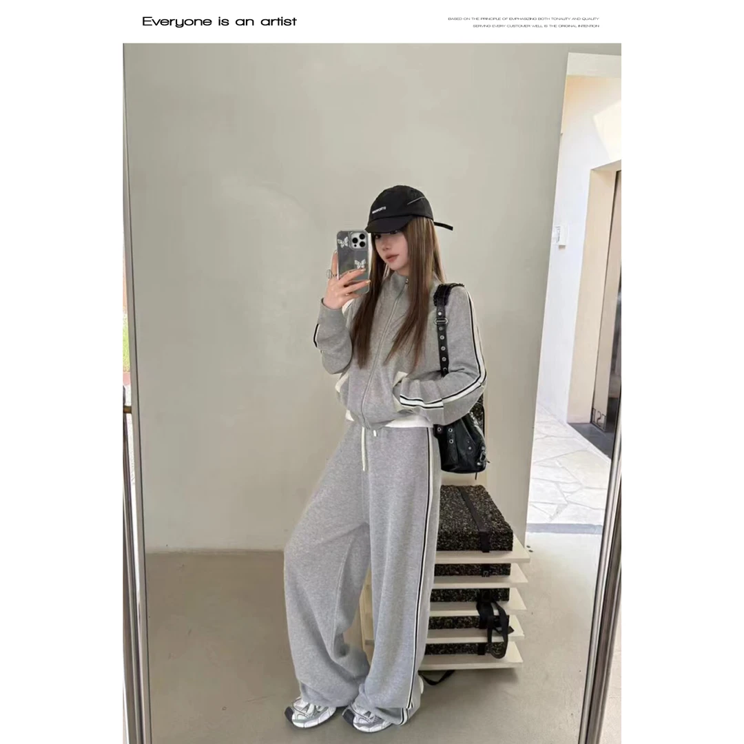 54643【套装】圆领休闲卫衣+阔腿长裤两件套