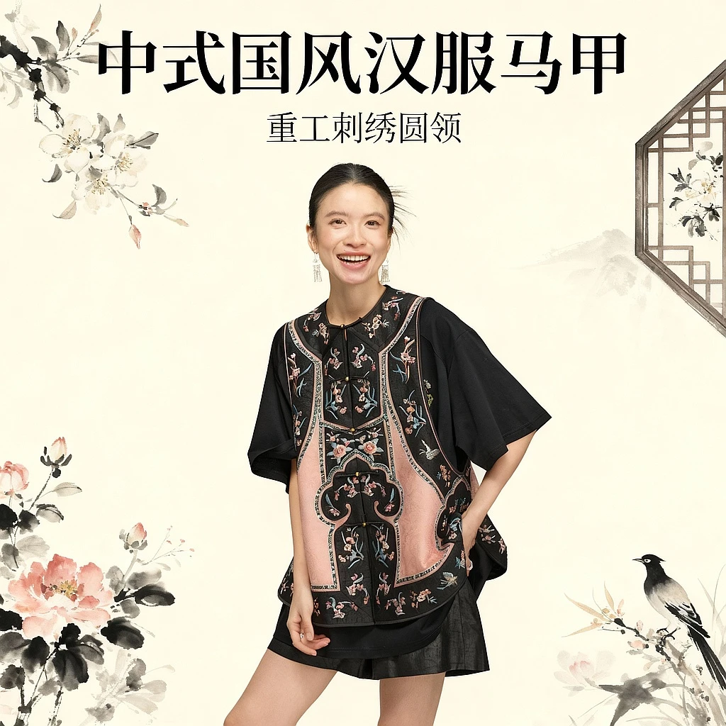 初见十三娘『暗香来』真丝香云纱重工刺绣手工高定马甲中式国风百搭