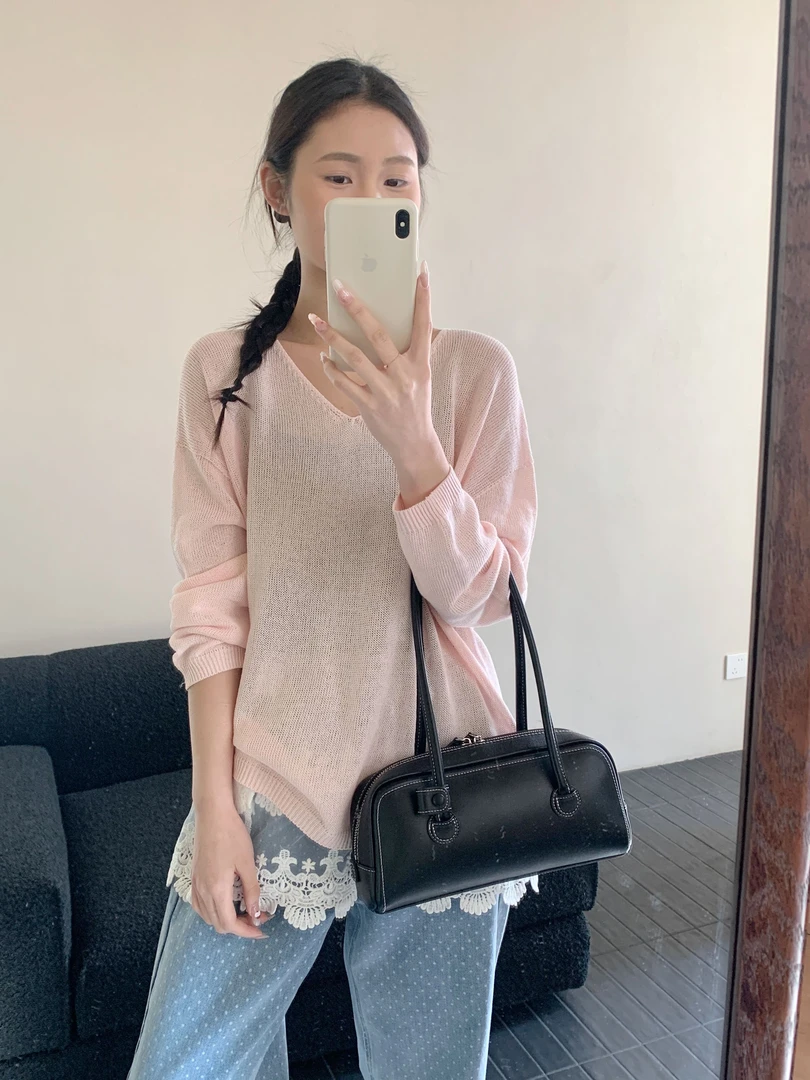 【潘潘.678866】2025年夏季新款进口高端和纸无缝一体纯色V领针织衫