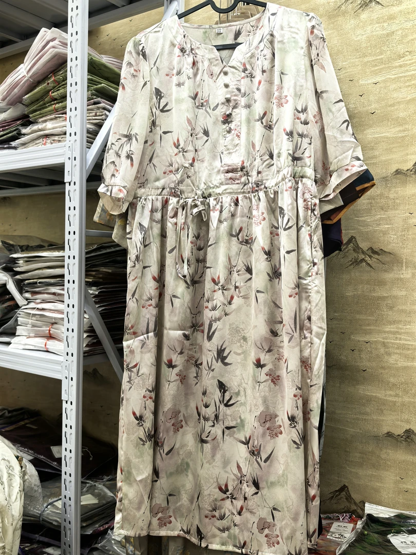 摇曳竹风连衣裙桑波缎可收腰