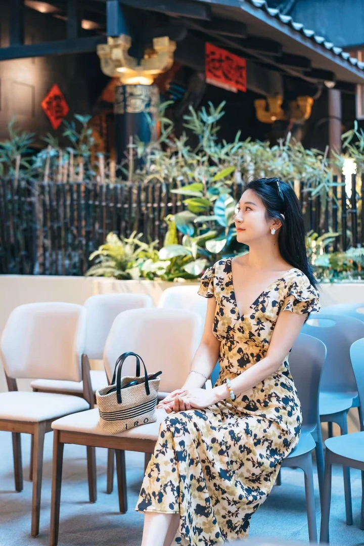 [ShiYi]季碎花连衣裙裙子显瘦气质时尚法式连衣裙收腰长裙A059