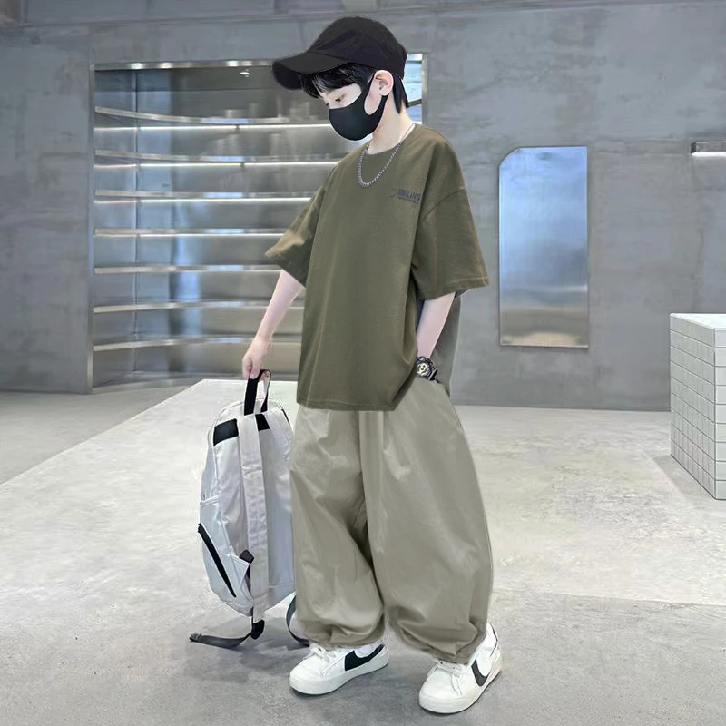 儿童装男童夏装套装2025新款夏季时髦衣服中大童男孩帅气灯笼裤潮