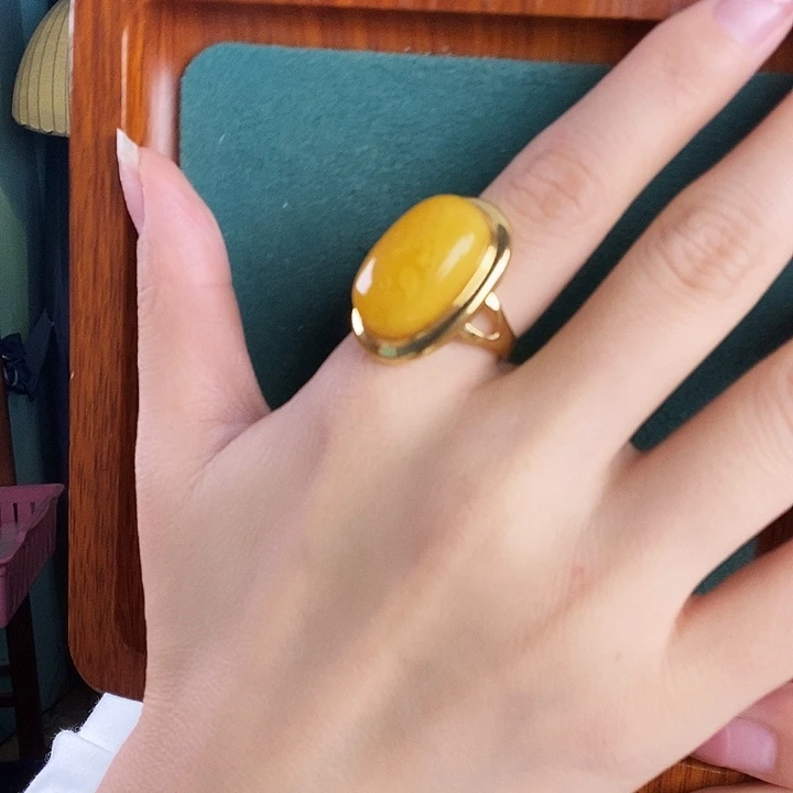 银S925镶嵌蜜蜡戒指戒指